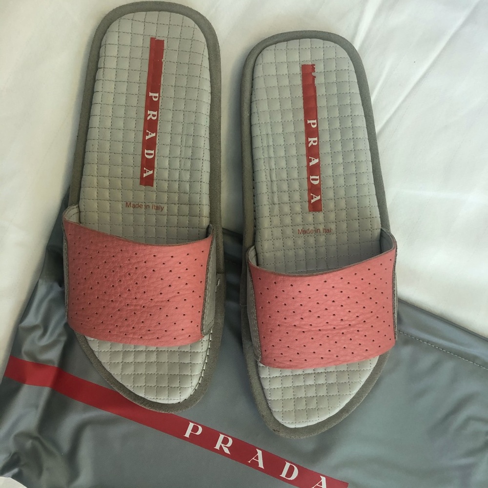 Prada pink leather slides